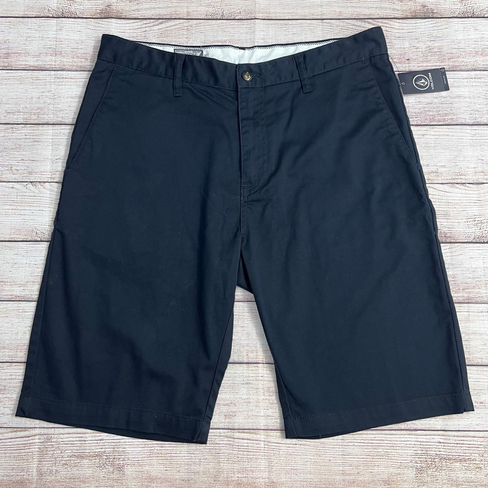 Volcom VMONTY Modern Stretch Chino Shorts Mens 32‎ Black Cotton Blend New